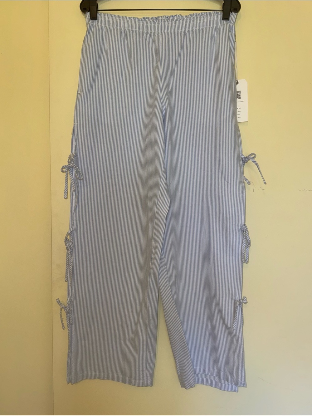 Cali1850 Striped Light Blue Wide-Leg Tie-Side Pants